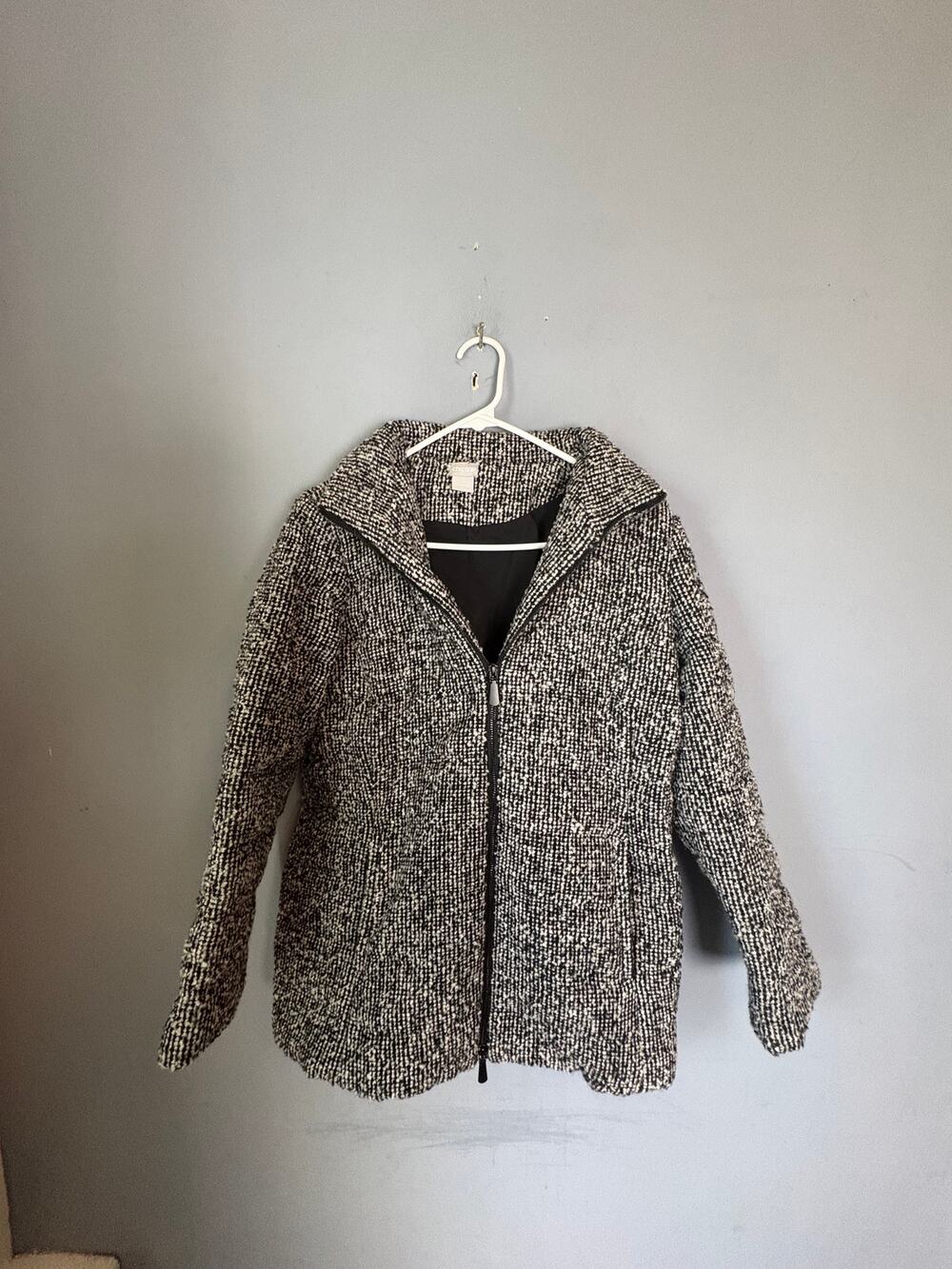 Chico’s Black White Tweed Zip Front Jacket Womens Size M Read